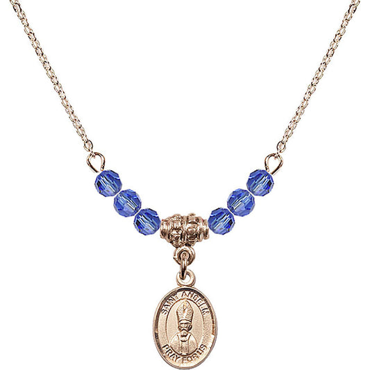 14kt Gold Filled Saint Anselm of Canterbury Birthstone Necklace with Sapphire Beads - 9342
