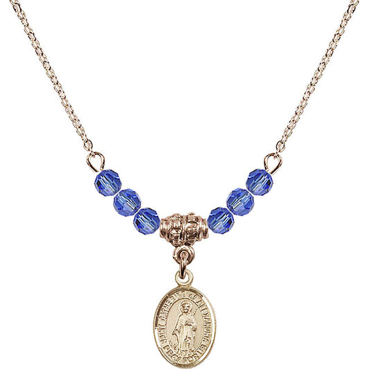 14kt Gold Filled Saint Catherine of Alexandria Birthstone Necklace with Sapphire Beads - 9343
