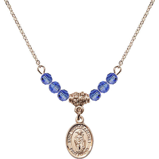 14kt Gold Filled Saint Thomas A Becket Birthstone Necklace with Sapphire Beads - 9344