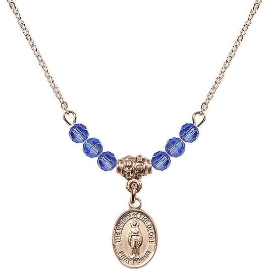 14kt Gold Filled Virgin of the Globe Birthstone Necklace with Sapphire Beads - 9345