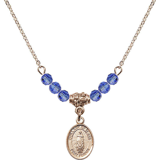 14kt Gold Filled Our Lady of Tears Birthstone Necklace with Sapphire Beads - 9346