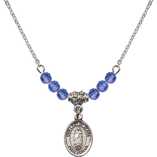 Sterling Silver Our Lady of Tears Birthstone Necklace with Sapphire Beads - 9346