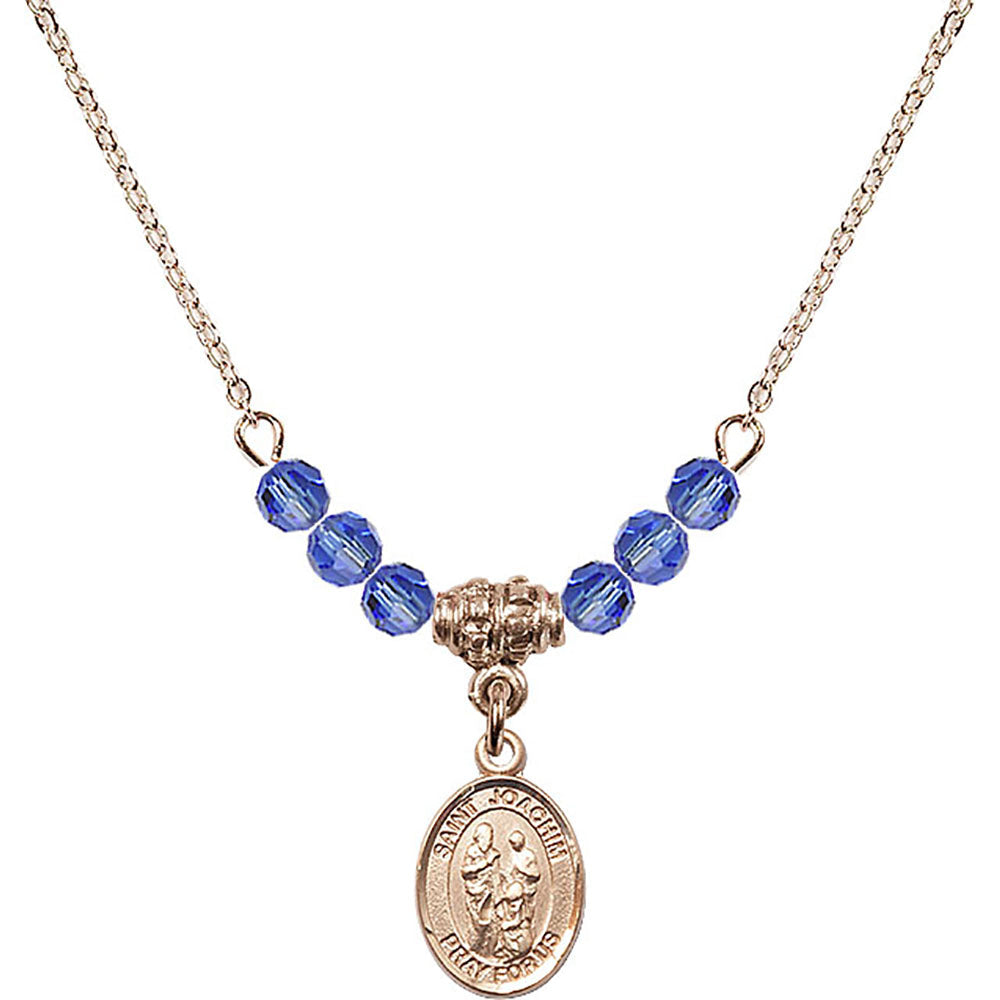 14kt Gold Filled Saint Joachim Birthstone Necklace with Sapphire Beads - 9348