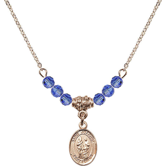 14kt Gold Filled Saint Joachim Birthstone Necklace with Sapphire Beads - 9348
