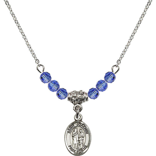 Sterling Silver Saint Joachim Birthstone Necklace with Sapphire Beads - 9348