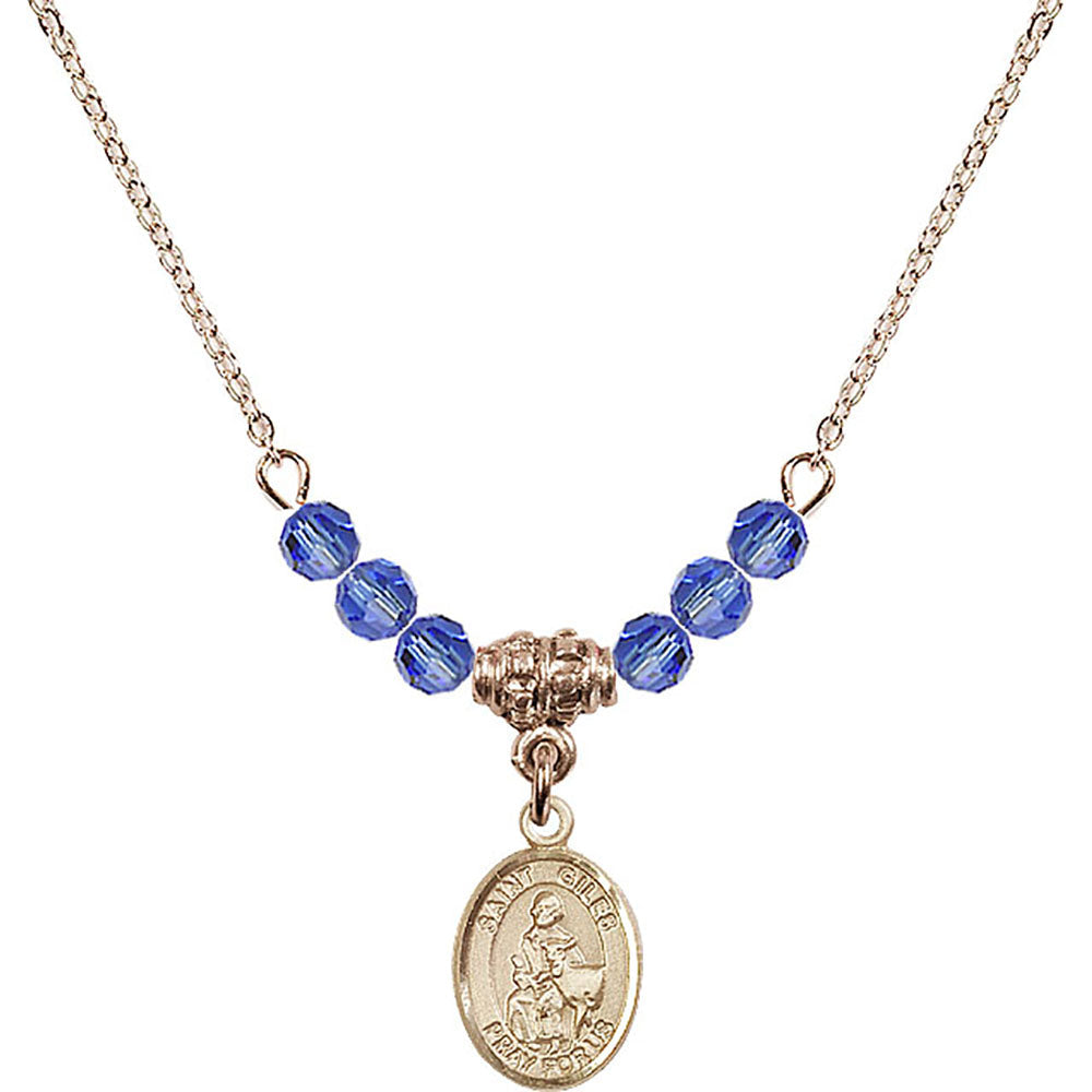 14kt Gold Filled Saint Giles Birthstone Necklace with Sapphire Beads - 9349