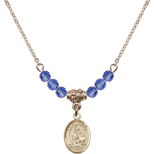 14kt Gold Filled Saint Giles Birthstone Necklace with Sapphire Beads - 9349