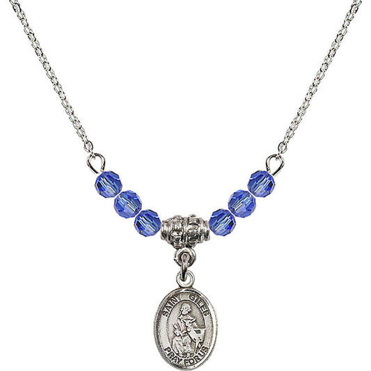 Sterling Silver Saint Giles Birthstone Necklace with Sapphire Beads - 9349