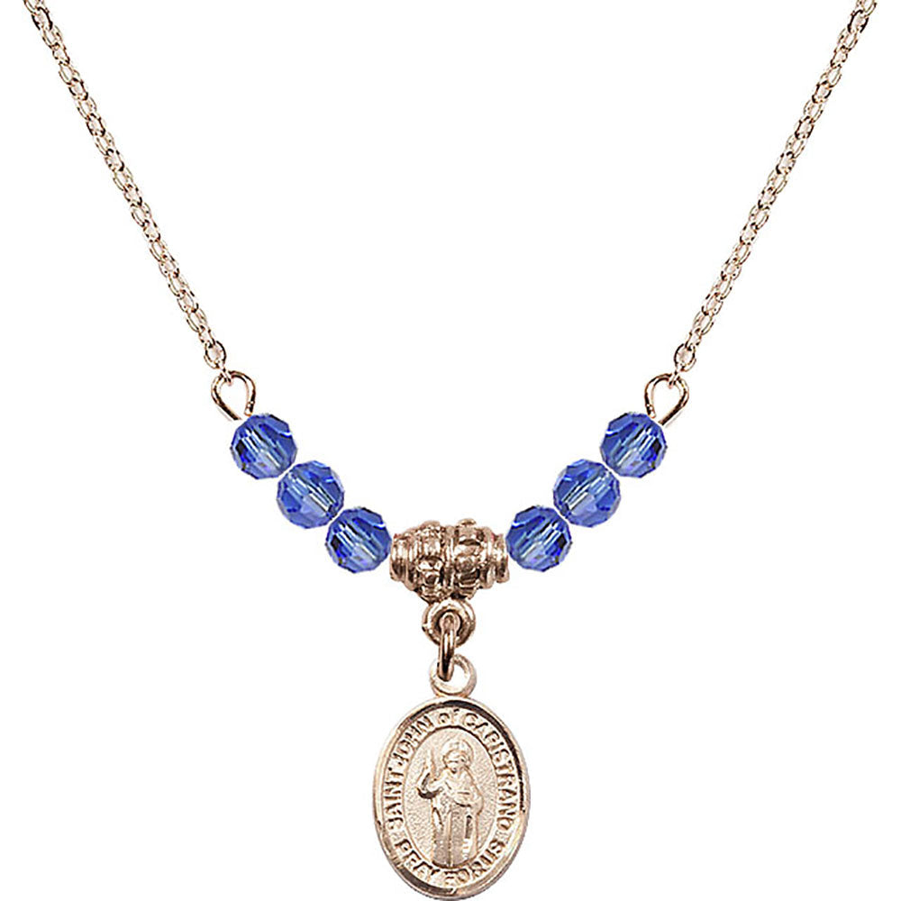 14kt Gold Filled Saint John of Capistrano Birthstone Necklace with Sapphire Beads - 9350