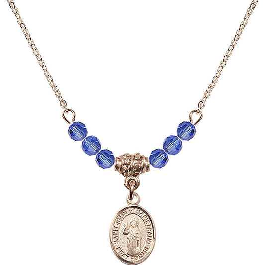 14kt Gold Filled Saint John of Capistrano Birthstone Necklace with Sapphire Beads - 9350