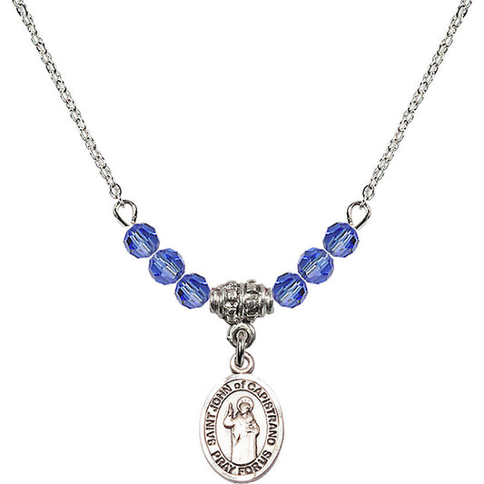 Sterling Silver Saint John of Capistrano Birthstone Necklace with Sapphire Beads - 9350