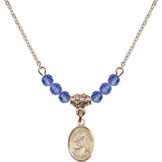 14kt Gold Filled Saint Januarius Birthstone Necklace with Sapphire Beads - 9351