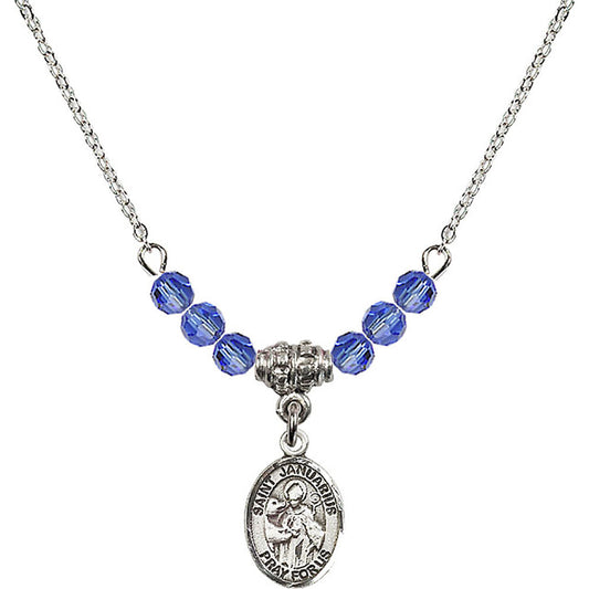 Sterling Silver Saint Januarius Birthstone Necklace with Sapphire Beads - 9351