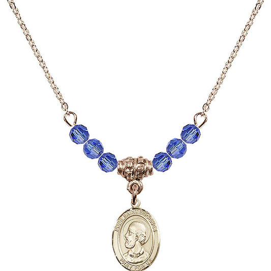 14kt Gold Filled Pope Saint Eugene I Birthstone Necklace with Sapphire Beads - 9352