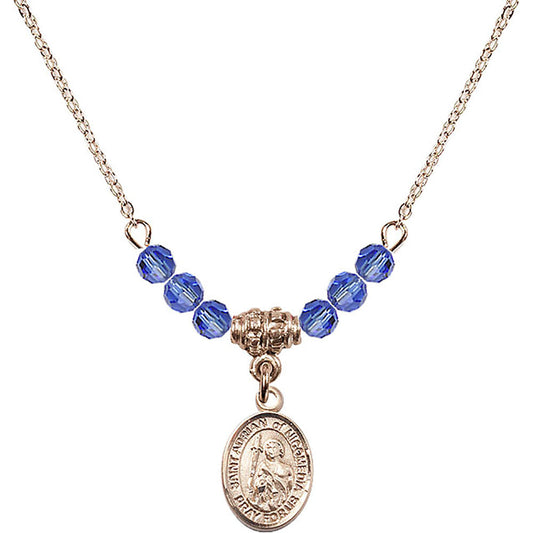 14kt Gold Filled Saint Adrian of Nicomedia Birthstone Necklace with Sapphire Beads - 9353