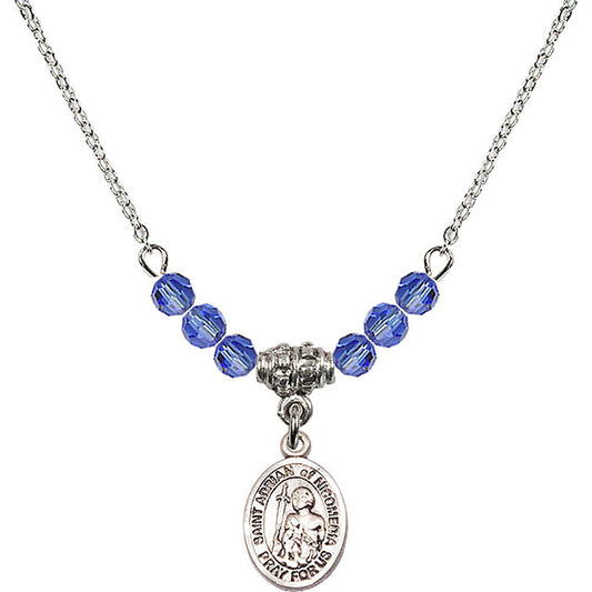 Sterling Silver Saint Adrian of Nicomedia Birthstone Necklace with Sapphire Beads - 9353