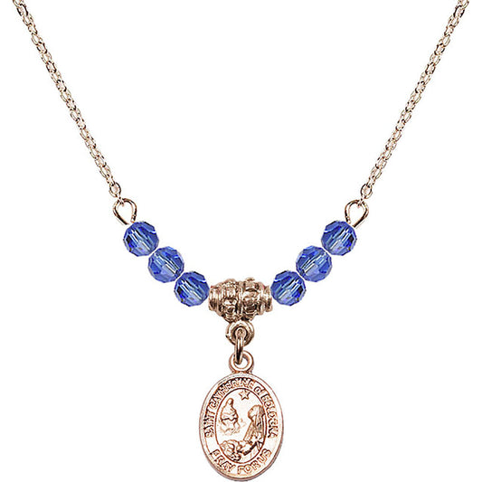 14kt Gold Filled Saint Catherine of Bologna Birthstone Necklace with Sapphire Beads - 9354