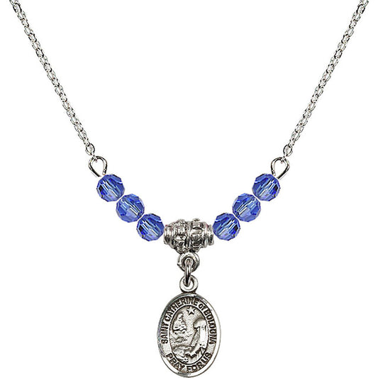 Sterling Silver Saint Catherine of Bologna Birthstone Necklace with Sapphire Beads - 9354