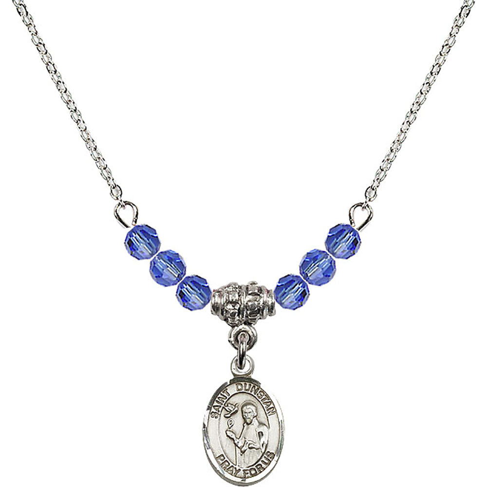 Sterling Silver Saint Dunstan Birthstone Necklace with Sapphire Beads - 9355
