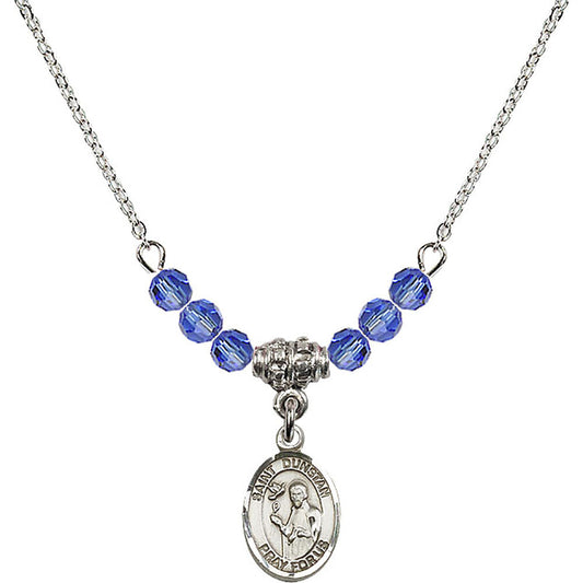 Sterling Silver Saint Dunstan Birthstone Necklace with Sapphire Beads - 9355