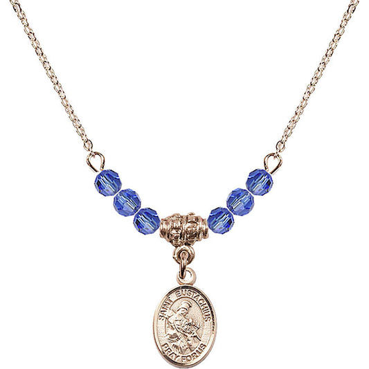 14kt Gold Filled Saint Eustachius Birthstone Necklace with Sapphire Beads - 9356