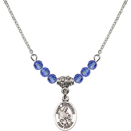 Sterling Silver Saint Eustachius Birthstone Necklace with Sapphire Beads - 9356