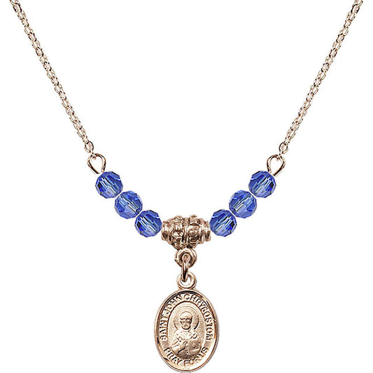 14kt Gold Filled Saint John Licci Birthstone Necklace with Sapphire Beads - 9358