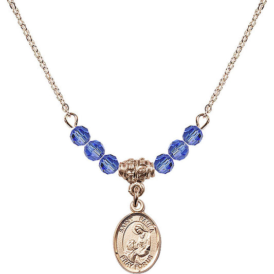 14kt Gold Filled Saint Paula Birthstone Necklace with Sapphire Beads - 9359
