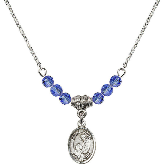 Sterling Silver Saint Paula Birthstone Necklace with Sapphire Beads - 9359