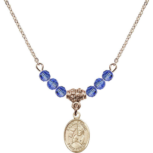 14kt Gold Filled Saint Edwin Birthstone Necklace with Sapphire Beads - 9361