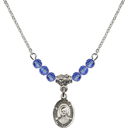 Sterling Silver Saint Josemaria Escriva Birthstone Necklace with Sapphire Beads - 9362