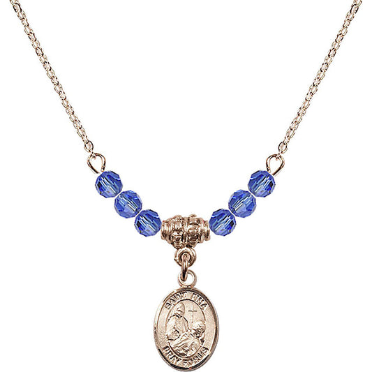 14kt Gold Filled Saint Fina Birthstone Necklace with Sapphire Beads - 9364