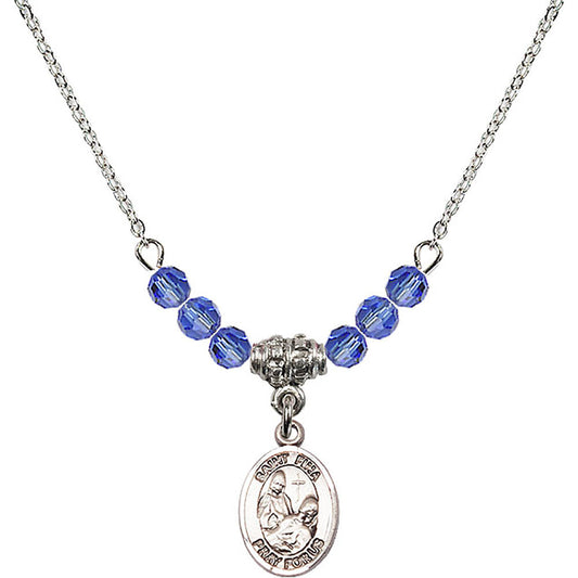 Sterling Silver Saint Fina Birthstone Necklace with Sapphire Beads - 9364