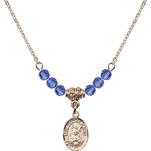 14kt Gold Filled Saint Frances of Rome Birthstone Necklace with Sapphire Beads - 9365