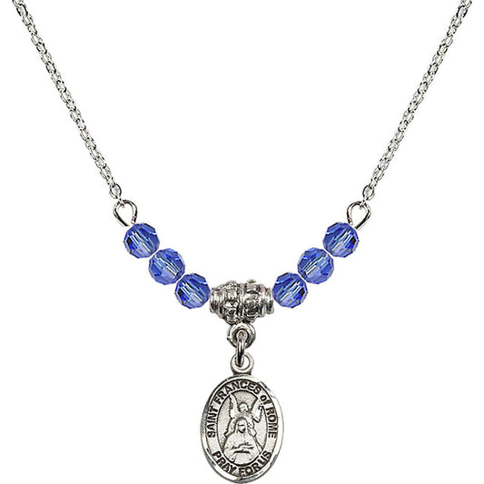 Sterling Silver Saint Frances of Rome Birthstone Necklace with Sapphire Beads - 9365