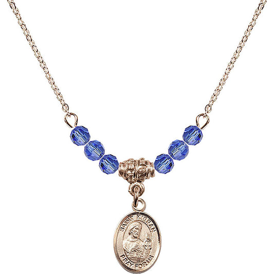 14kt Gold Filled Saint Kieran Birthstone Necklace with Sapphire Beads - 9367