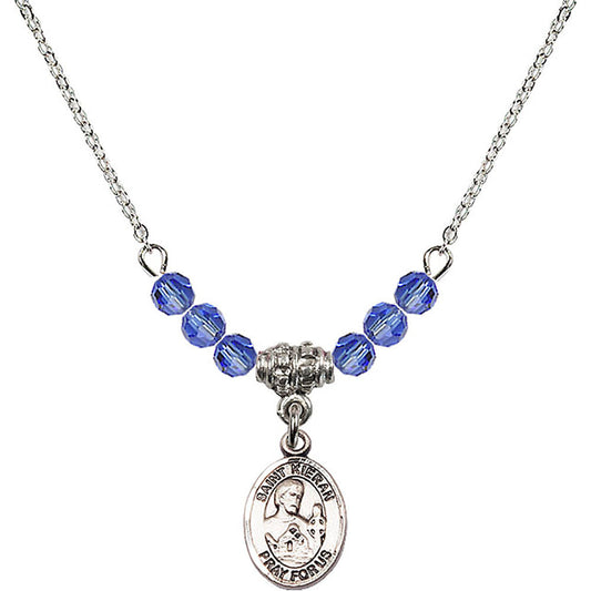 Sterling Silver Saint Kieran Birthstone Necklace with Sapphire Beads - 9367