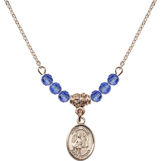 14kt Gold Filled Saint Vitus Birthstone Necklace with Sapphire Beads - 9368