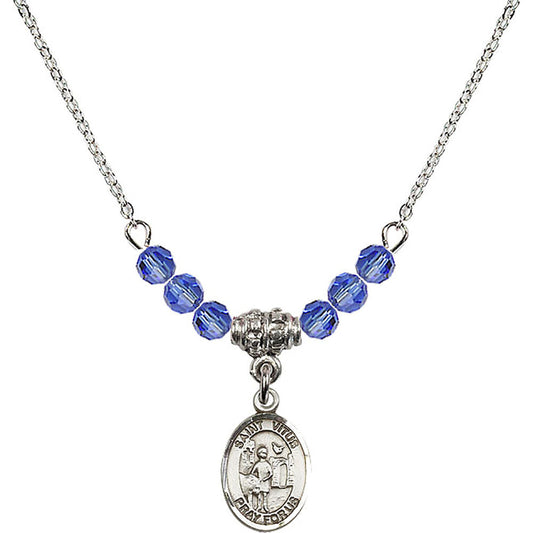 Sterling Silver Saint Vitus Birthstone Necklace with Sapphire Beads - 9368