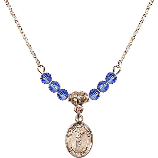 14kt Gold Filled Saint Philip Neri Birthstone Necklace with Sapphire Beads - 9369