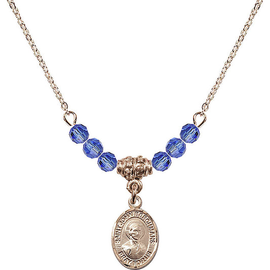 14kt Gold Filled Saint John Berchmans Birthstone Necklace with Sapphire Beads - 9370
