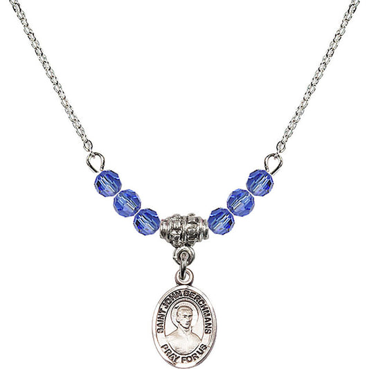 Sterling Silver Saint John Berchmans Birthstone Necklace with Sapphire Beads - 9370