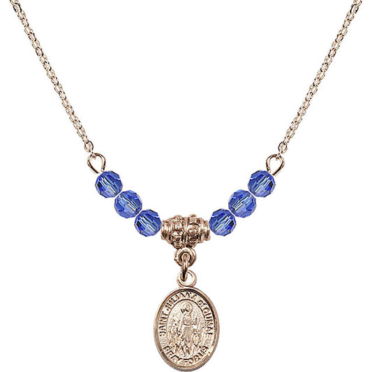 14kt Gold Filled Saint Juliana of Cumae Birthstone Necklace with Sapphire Beads - 9372