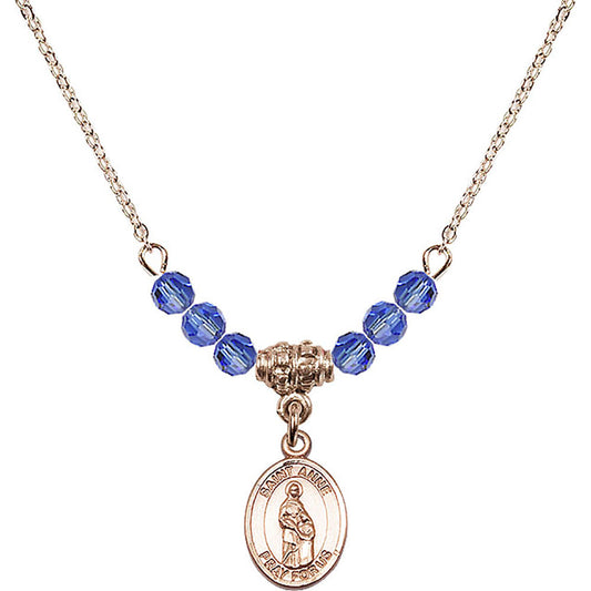 14kt Gold Filled Saint Anne Birthstone Necklace with Sapphire Beads - 9374