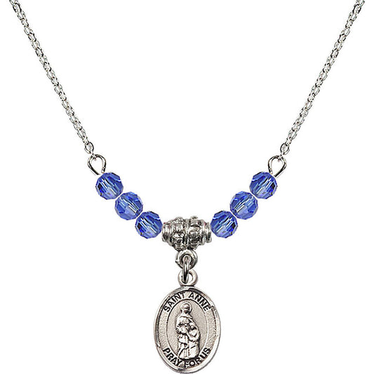 Sterling Silver Saint Anne Birthstone Necklace with Sapphire Beads - 9374