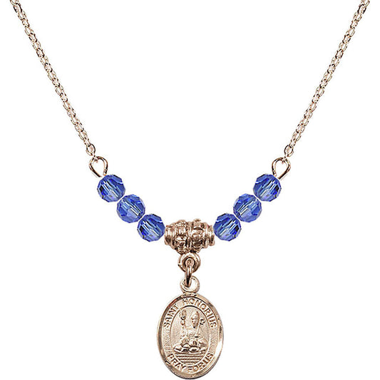 14kt Gold Filled Saint Honorius of Amiens Birthstone Necklace with Sapphire Beads - 9376