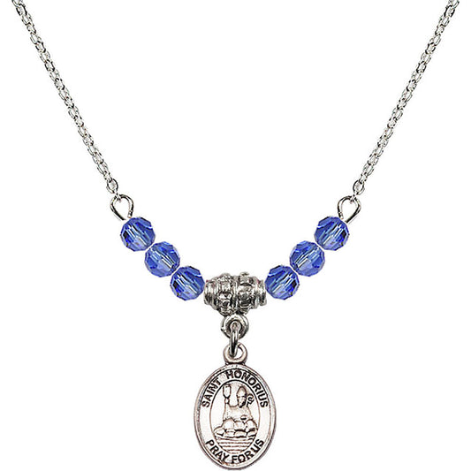 Sterling Silver Saint Honorius of Amiens Birthstone Necklace with Sapphire Beads - 9376