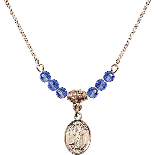 14kt Gold Filled Saint Rocco Birthstone Necklace with Sapphire Beads - 9377