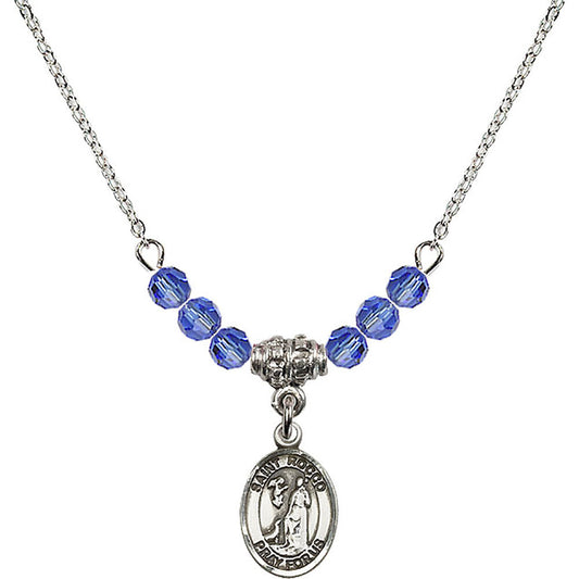 Sterling Silver Saint Rocco Birthstone Necklace with Sapphire Beads - 9377