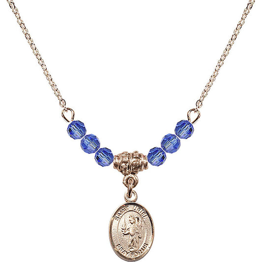 14kt Gold Filled Saint Uriel the Archangel Birthstone Necklace with Sapphire Beads - 9378